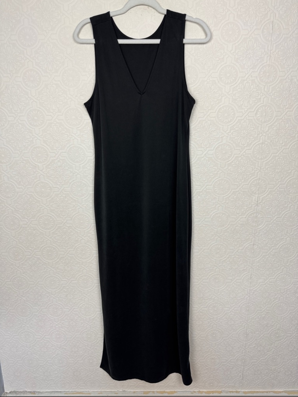 Nordstrom Modal Minimalist Black Maxi Dress V Neck Sleeveless Medium Shapeless